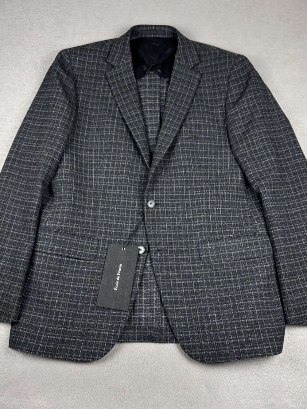 École de Pensée NWT Virgin Wool Plaid Blazer 54 Half Canvas Made in Portugal